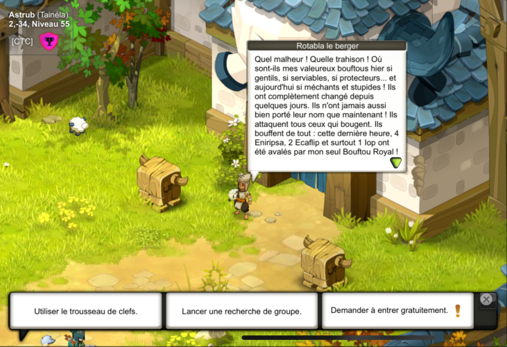 Position du PNJ pour Donjon des Bouftous